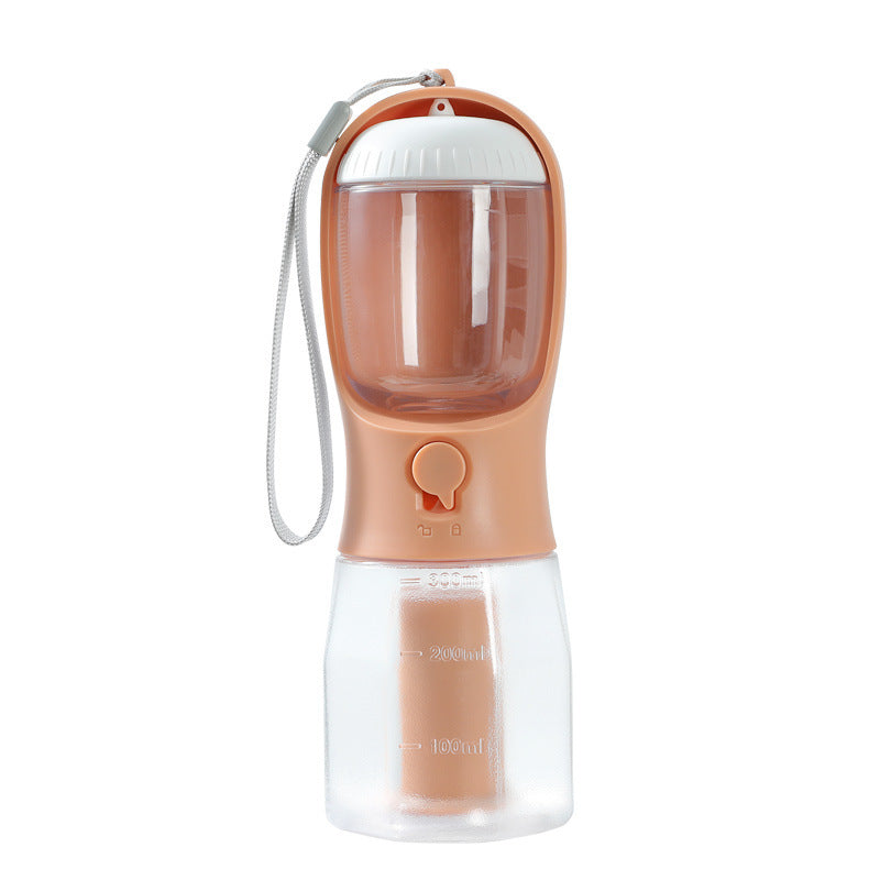 Portable 3-in-1 water bottle for dogs with food container and waste bag