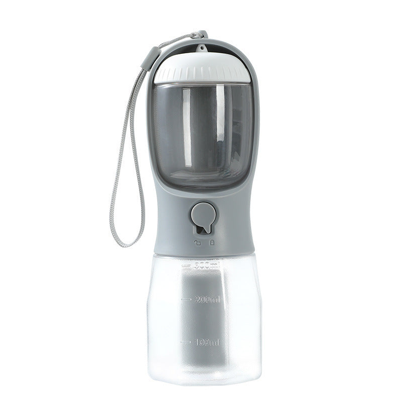 Portable 3-in-1 water bottle for dogs with food container and waste bag