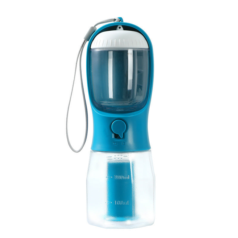 Portable 3-in-1 water bottle for dogs with food container and waste bag