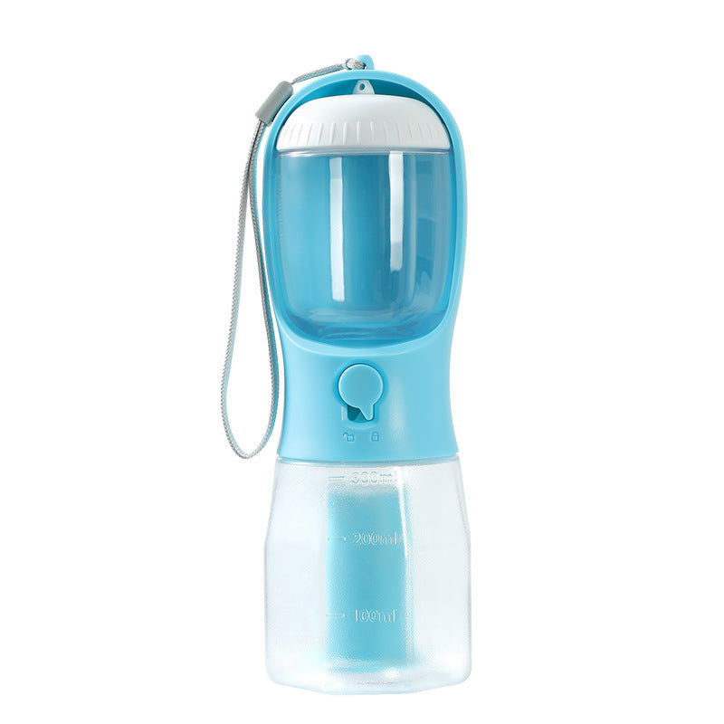 Portable 3-in-1 water bottle for dogs with food container and waste bag