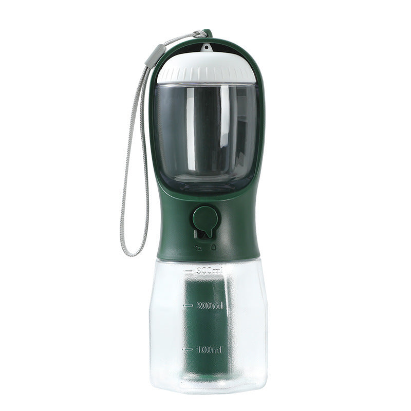 Portable 3-in-1 water bottle for dogs with food container and waste bag