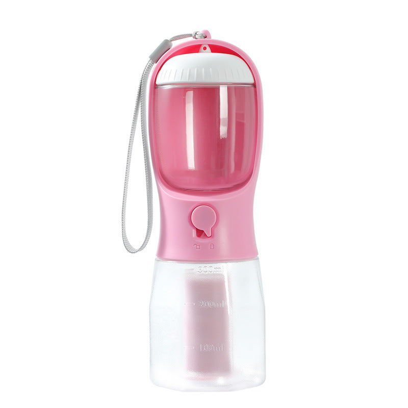 Portable 3-in-1 water bottle for dogs with food container and waste bag