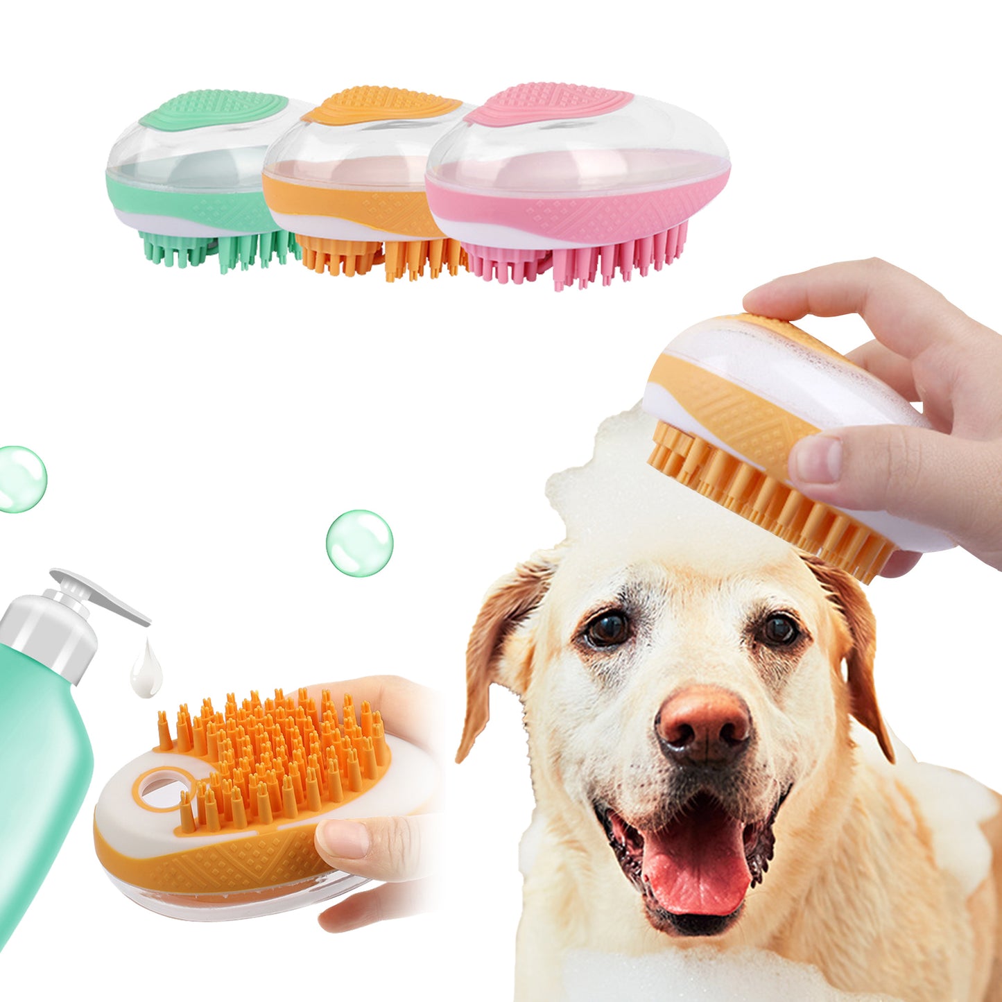 2-in-1 pet silicone bath brush with soft bristles for dogs and cats