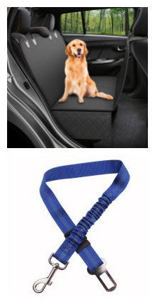 Dog sitting in car seat hammock cover with mesh window