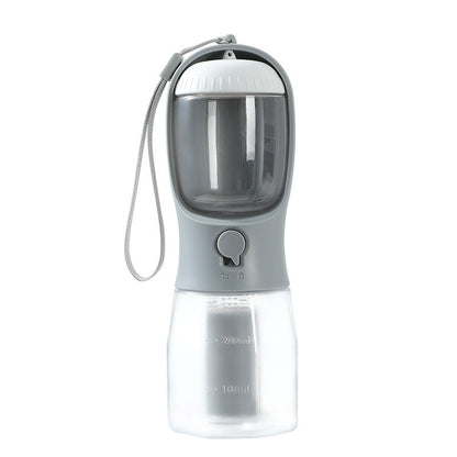 Portable 3-in-1 water bottle for dogs with food container and waste bag