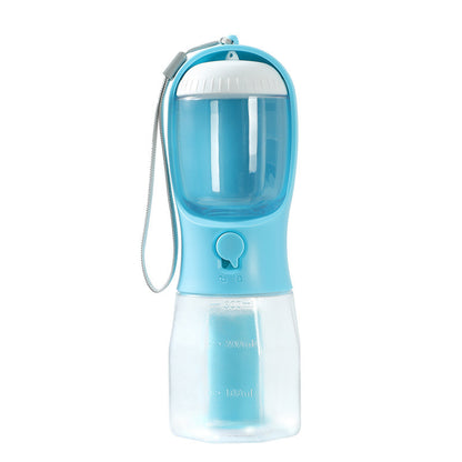 Portable 3-in-1 water bottle for dogs with food container and waste bag