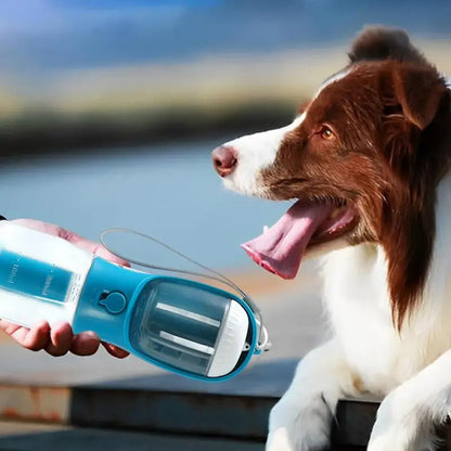 Portable 3-in-1 water bottle for dogs with food container and waste bag