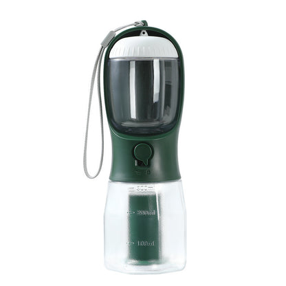 Portable 3-in-1 water bottle for dogs with food container and waste bag