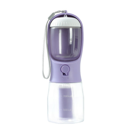 Portable 3-in-1 water bottle for dogs with food container and waste bag